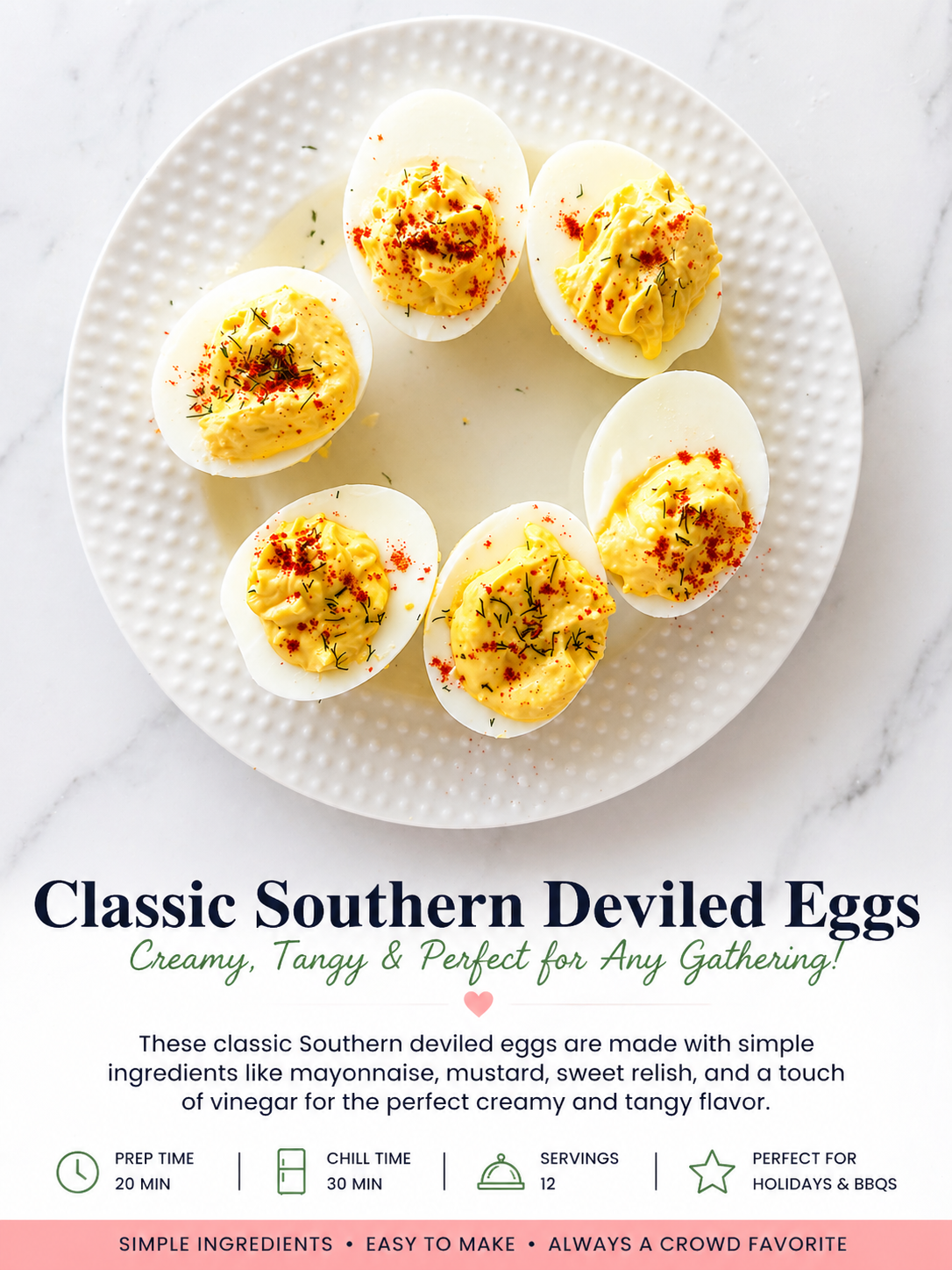 Classic Souther Deviled Eggs Southern Deviled Eggs being served on a white plate.